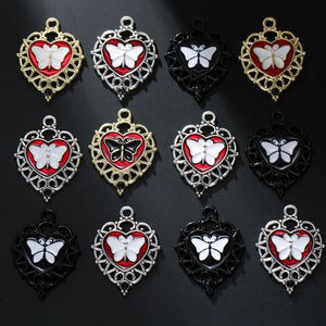 10pcs Enamel Butterfly Heart Charms Pendant DIY Jewelry Making Accessories