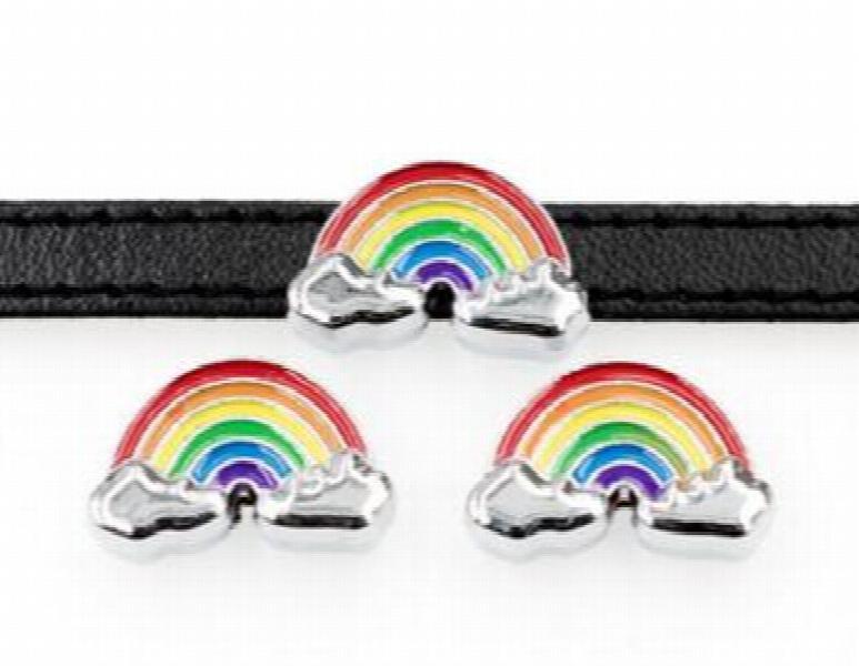 20PCS/lot 8MM Rainbow Slide Charms for DIY Leather Wristband Keychains