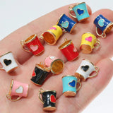 10pcs Colorful Enamel Heart Charms Pendant DIY Jewelry Keychain 14*14mm