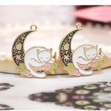 10pcs Enamel Moon Cat Alloy Charms DIY Jewelry Making