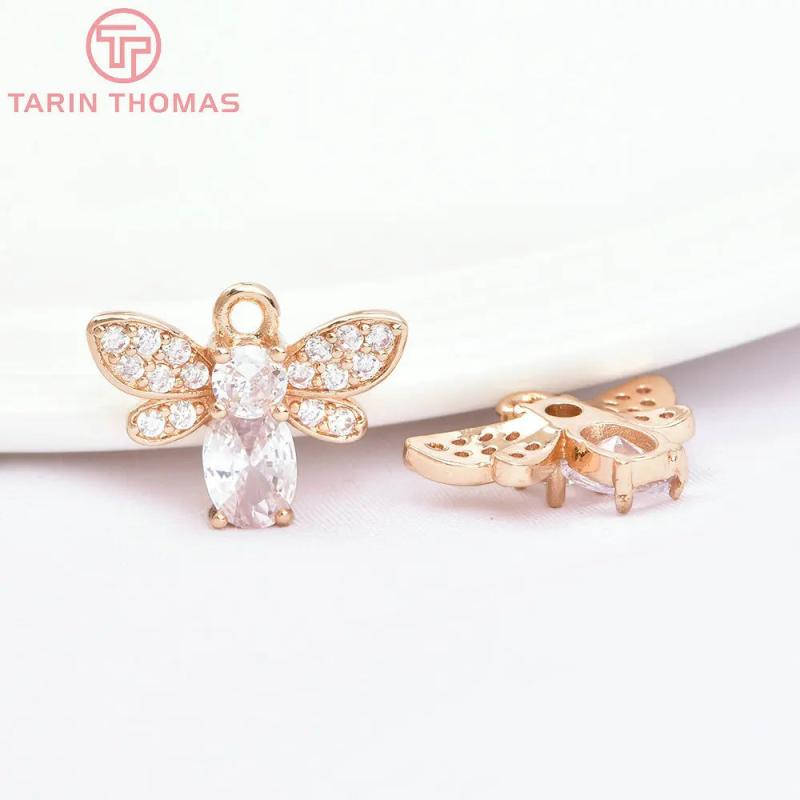6PCS 17x13MM 24K Brass Bee Charms Pendants with Zircon DIY Jewelry Making