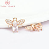 6PCS 17x13MM 24K Brass Bee Charms Pendants with Zircon DIY Jewelry Making