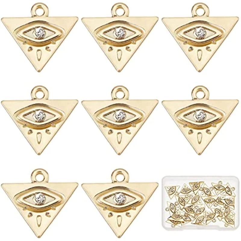 22Pcs 18K Plated Evil Eye Charms Triangle Charm Bulk Rhinestone Geometric Charm