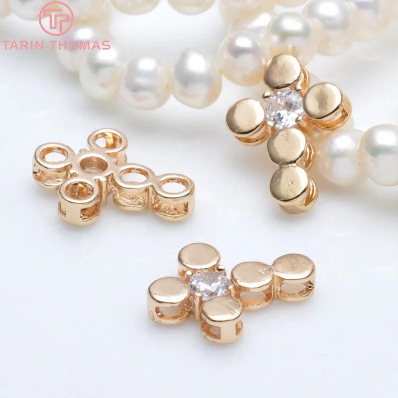 6PCS 16x12MM Cross Charms Pendants 24K Champagne Plated