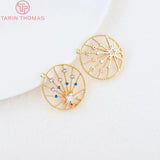 4PCS 20MM Round Brass Charm Pendants with Zircon - Jewelry Making Findings