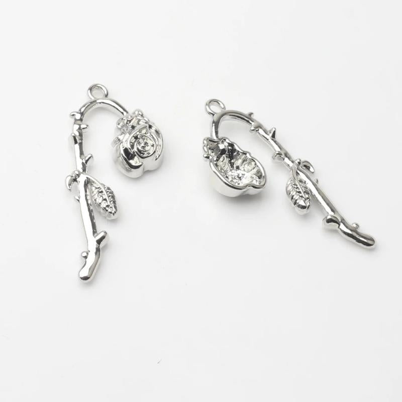10PCS Zinc Alloy Wilted Rose Flower Charms for Necklace Jewelry Making