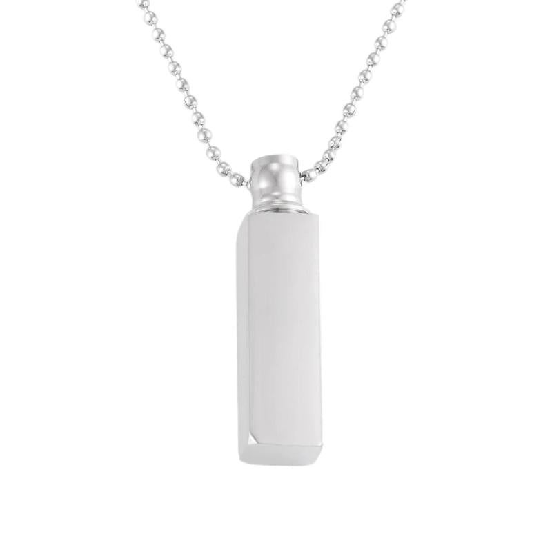 Vertical Bar Urn Necklace Cremation Jewelry Stainless Steel Keepsake Pendant