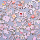 50Pcs Random Charms Pack Heart Wing Butterfly Cat Moon Star Breloque Animal Flow