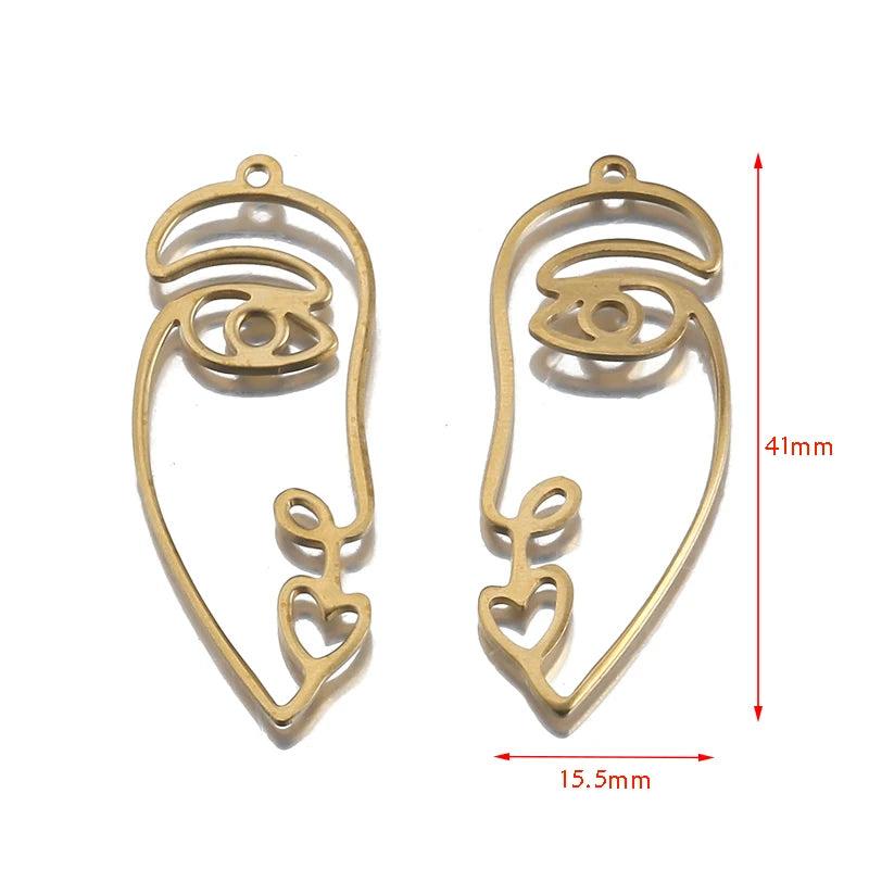 Raw Brass Hollow Face Hand Charms for Earrings DIY Craft