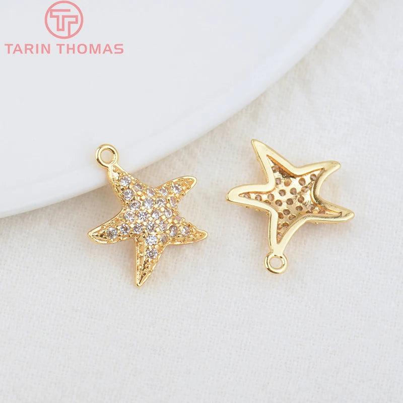 4PCS 14.5x15MM Hole 1MM Brass Starfish Charms Pendants