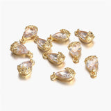 10Pcs Copper Water Drop Crystal Tear Charm Pendant Jewelry DIY Making