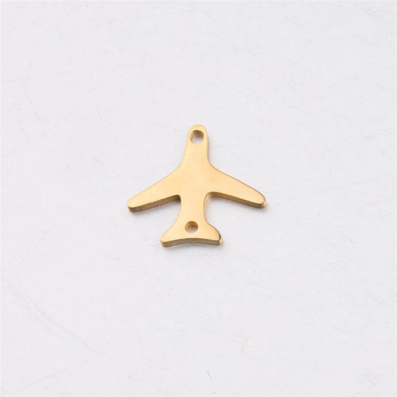 10Pcs Stainless Steel Plane Pendants Double Hole Bracelet Charms