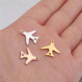 10Pcs Stainless Steel Plane Pendants Double Hole Bracelet Charms
