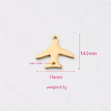 10Pcs Stainless Steel Plane Pendants Double Hole Bracelet Charms