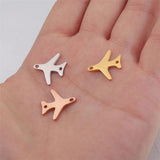 10Pcs Stainless Steel Plane Pendants Double Hole Bracelet Charms