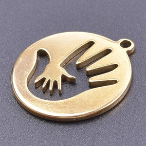 12 Pcs Stainless Steel Hollow Palm Pendants Rainbow Charms