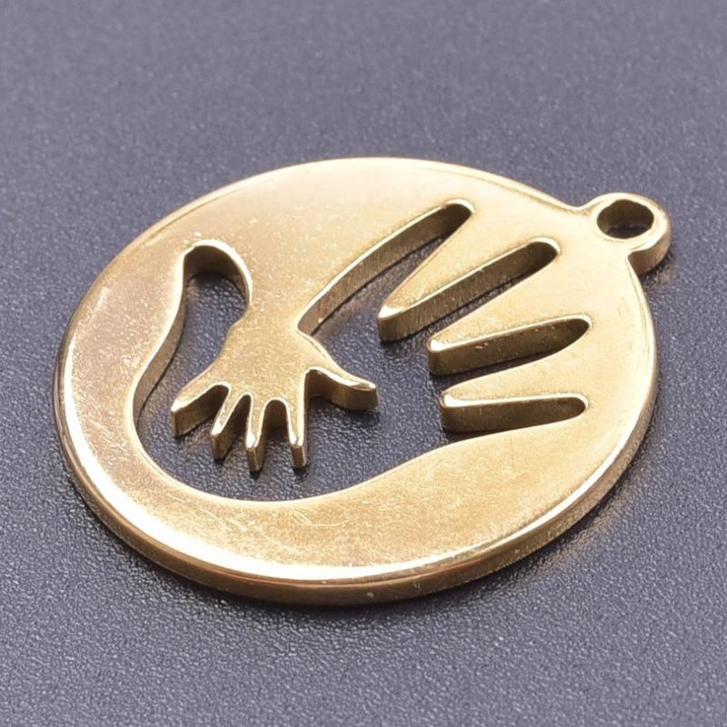 12 Pcs Stainless Steel Hollow Palm Pendants Rainbow Charms