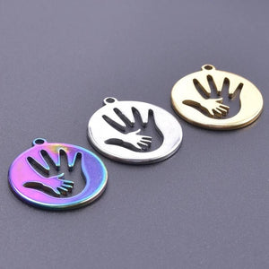 12 Pcs Stainless Steel Hollow Palm Pendants Rainbow Charms