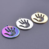 12 Pcs Stainless Steel Hollow Palm Pendants Rainbow Charms