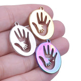 12 Pcs Stainless Steel Hollow Palm Pendants Rainbow Charms