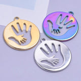 12 Pcs Stainless Steel Hollow Palm Pendants Rainbow Charms