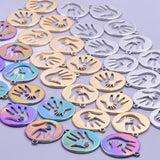 12 Pcs Stainless Steel Hollow Palm Pendants Rainbow Charms