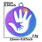 12 Pcs Stainless Steel Hollow Palm Pendants Rainbow Charms