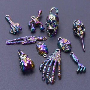 10pcs Mix Rainbow Palm Bird Paw Rake Skeleton Skull Halloween Charms