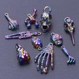 10pcs Mix Rainbow Palm Bird Paw Rake Skeleton Skull Halloween Charms