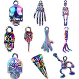 10pcs Mix Rainbow Palm Bird Paw Rake Skeleton Skull Halloween Charms
