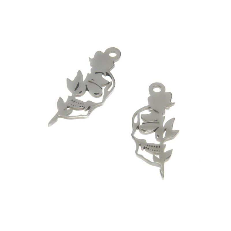 5pcs Stainless Steel Rose Skull Laser Cut Charms 27x11mm