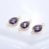 6PCS 24K Champagne Plated Brass Zircon Drop Connect Charms