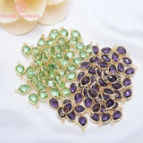 6PCS 24K Champagne Plated Brass Zircon Drop Connect Charms