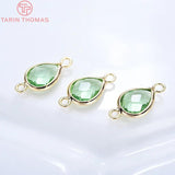 6PCS 24K Champagne Plated Brass Zircon Drop Connect Charms