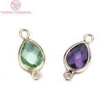 6PCS 24K Champagne Plated Brass Zircon Drop Connect Charms