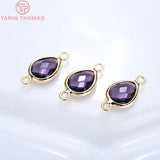 6PCS 24K Champagne Plated Brass Zircon Drop Connect Charms