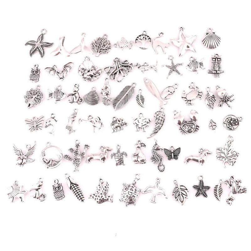 60PCS Vintage Mixed Plants Animal Alloy Charms Pendant DIY Jewelry Accessories