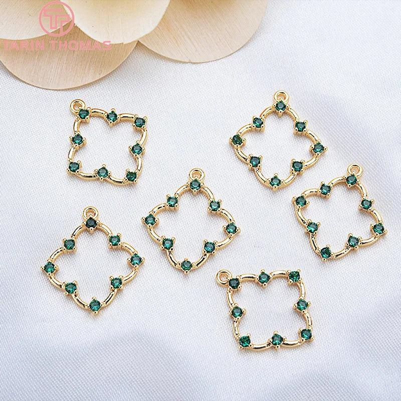 4PCS 18x20MM 24K Plated Brass Square Charms Pendants