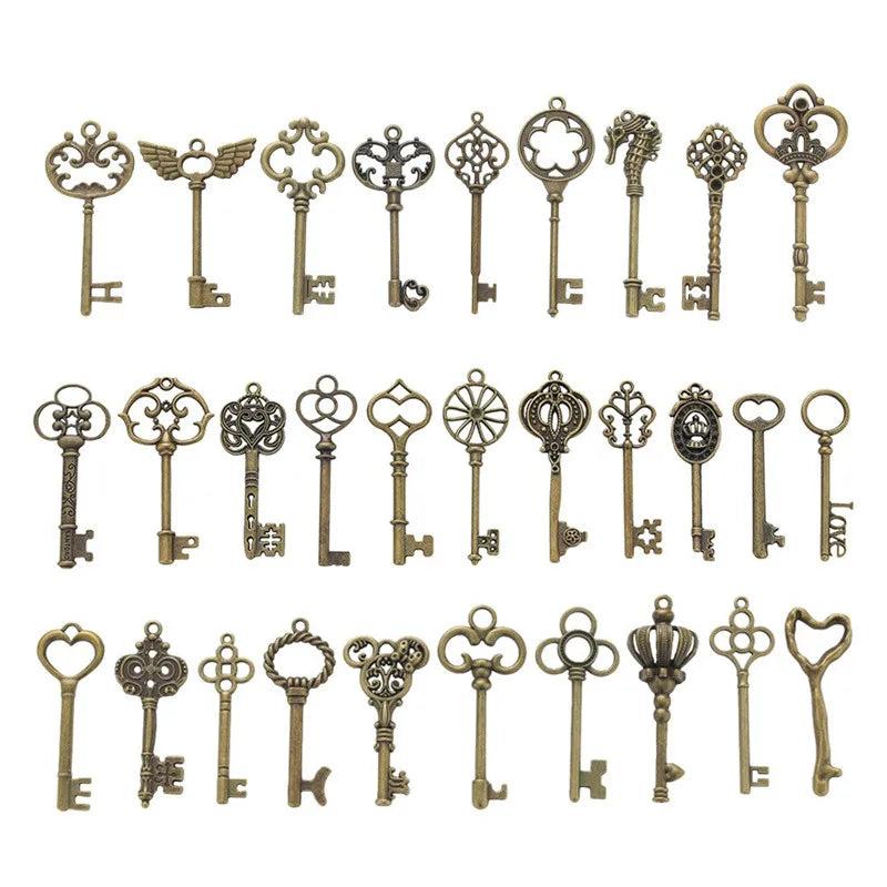 30Pcs/pack Hollow Vintage Bronze Key Charms Pendant DIY Jewelry Accessories