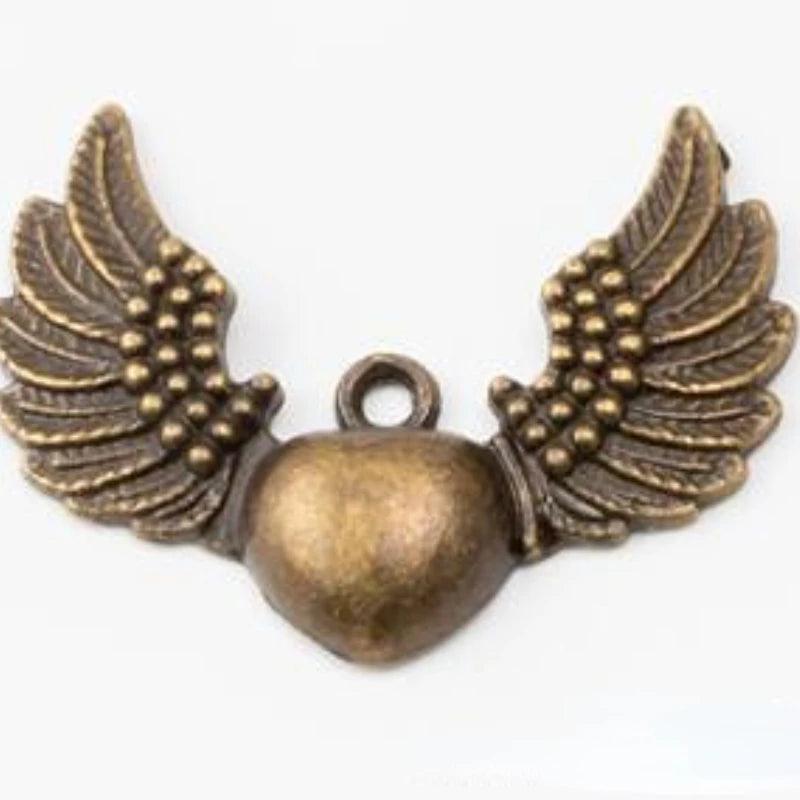 10Pcs Angel Wings Heart Charms for DIY Jewelry Making