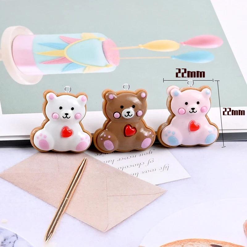 10Pcs Japan Heart Bear Resin Charms DIY Patch Findings Earrings