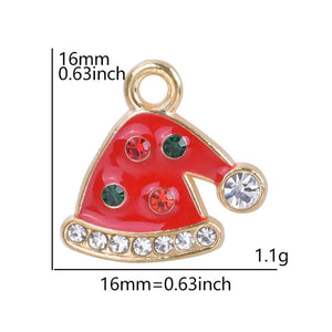 15pcs Colorful Christmas Hat Rhinestone Enamel Charms Pendant DIY Jewelry Making