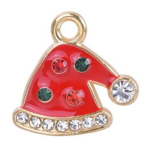 15pcs Colorful Christmas Hat Rhinestone Enamel Charms Pendant DIY Jewelry Making