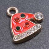 15pcs Colorful Christmas Hat Rhinestone Enamel Charms Pendant DIY Jewelry Making