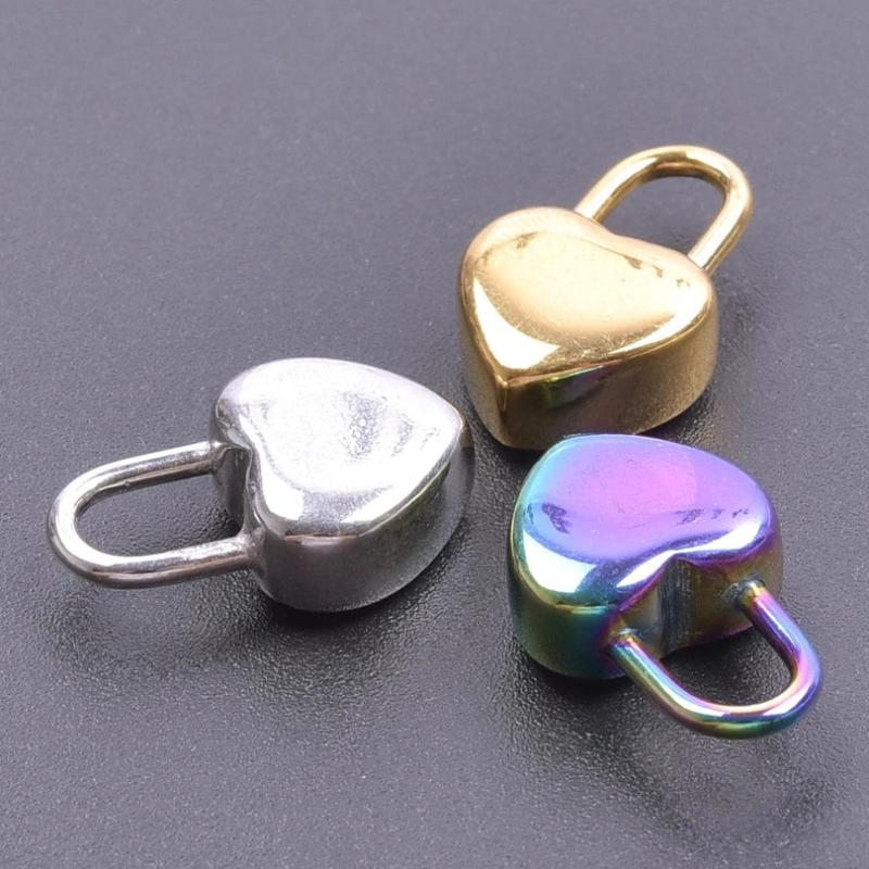 5pcs Hipster Heart Padlock Pendant Stainless Steel Charms