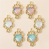 10Pcs Love Fish Scale Lace Alloy Charms Pendant Diy Heart-Shaped Scale Pendant