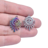 5pcs Rainbow Silver Cutout Devil's Eye Moon Sun Stainless Steel Charms Pendant