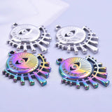 5pcs Rainbow Silver Cutout Devil's Eye Moon Sun Stainless Steel Charms Pendant