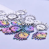 5pcs Rainbow Silver Cutout Devil's Eye Moon Sun Stainless Steel Charms Pendant
