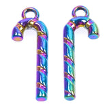 20pcs/Lot Rainbow Candy Cane Hook Party Christmas Charms Alloy Metal Pendant